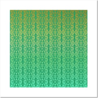 Vintage Art Deco Damask Lace Motif Pattern Gold Green Posters and Art